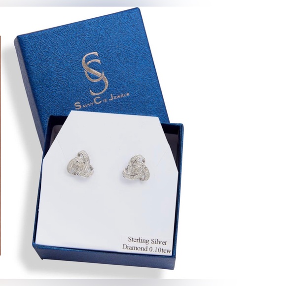 Savvy Cie Jewelry - Savvy Cie Jewels Sterling Silver Diamond Love Knot Stud Earrings